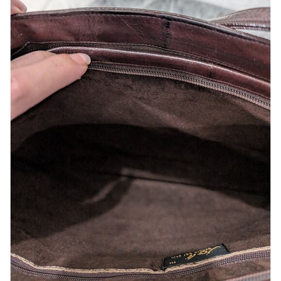Vintage Joli Genuine Eel Skin Brown Shoulder Tote Bag - Picture 6 of 8